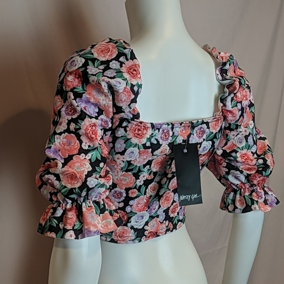 Nasty Gal Put On A Grow Floral Square Neck Crop Top In Pink Size 6 - Picture 5 of 6